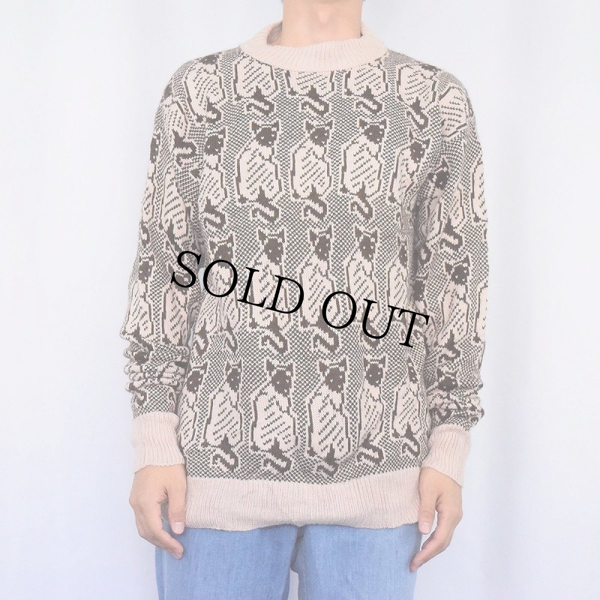 画像2: 猫柄 ジャガードニットセーター (2)