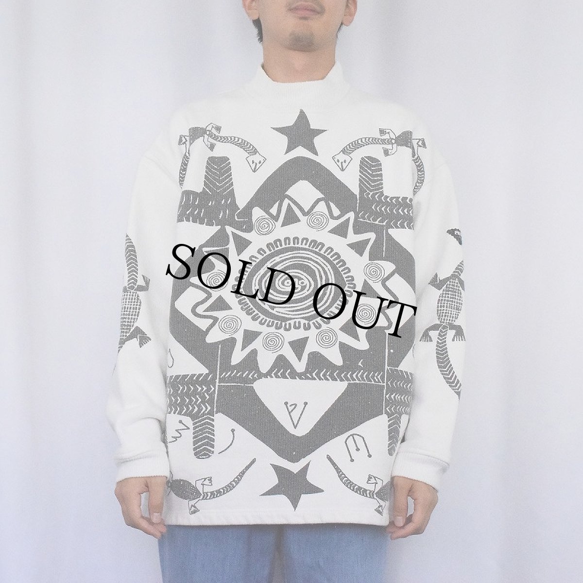 画像2: PRIVATA 民族柄 モックネック スウェット L (2)