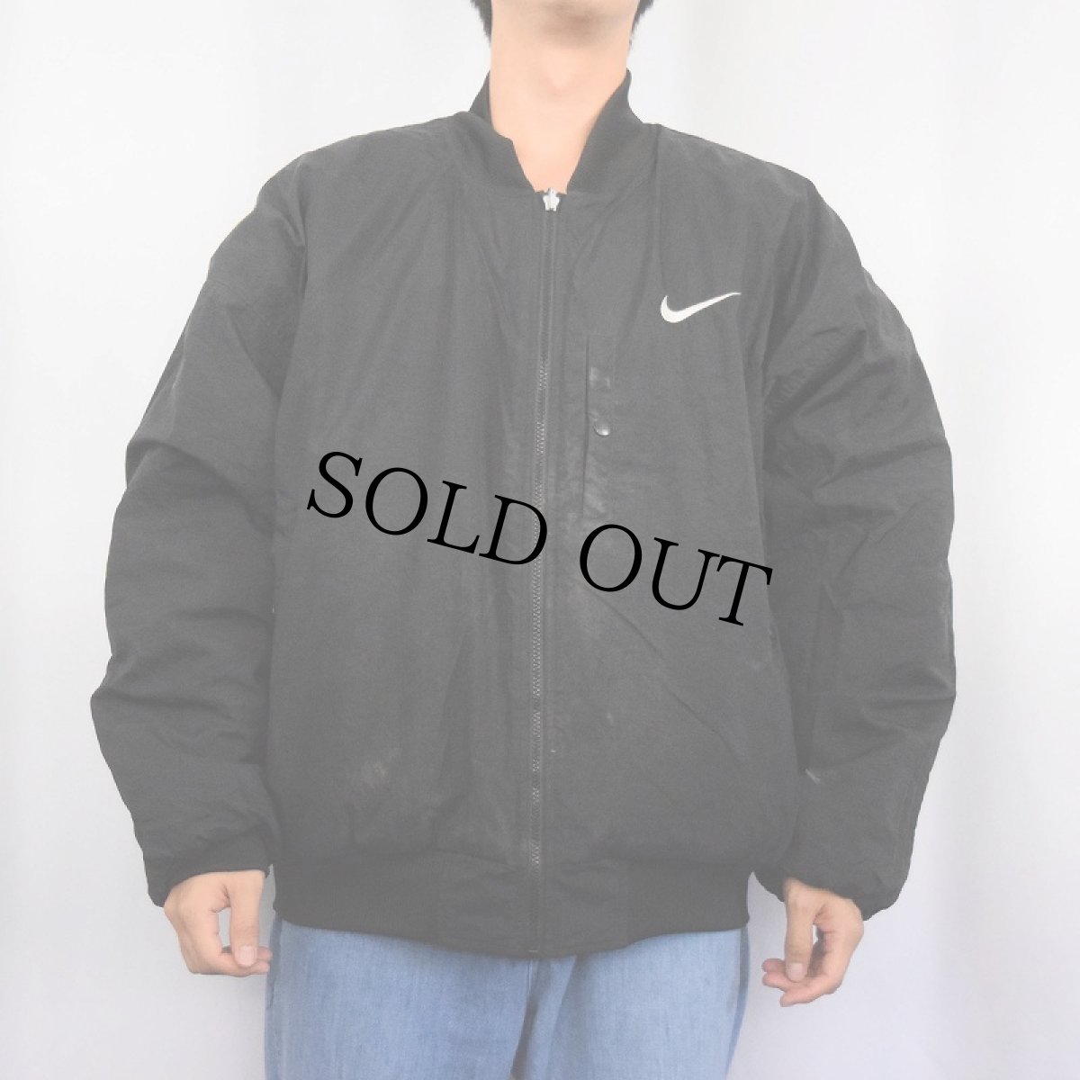 画像6: 90's〜 NIKE ロゴ刺繍 リバーシブル キルティング ナイロンジャケット BLACK L (6)