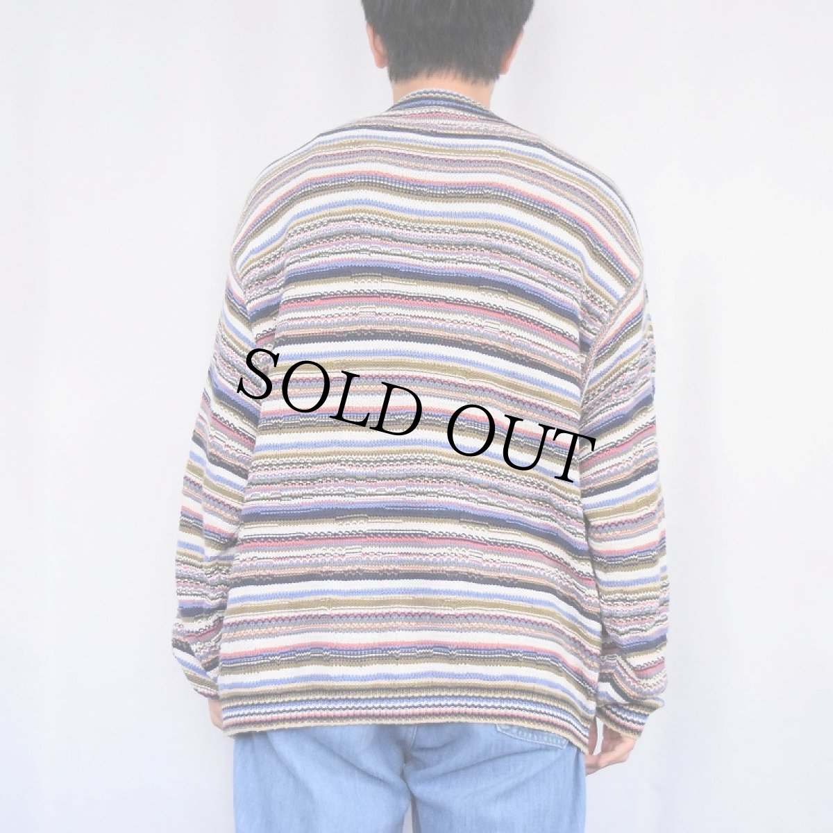 画像3: 80〜90's benetton ITALY製 マルチボーダー柄 コットンニットセーター (3)