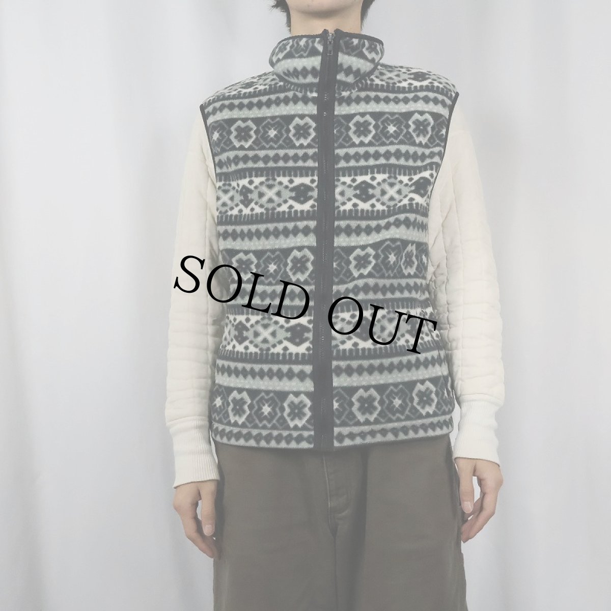 画像2: 90's L.L.Bean ノルディック柄 フリーススベスト (2)