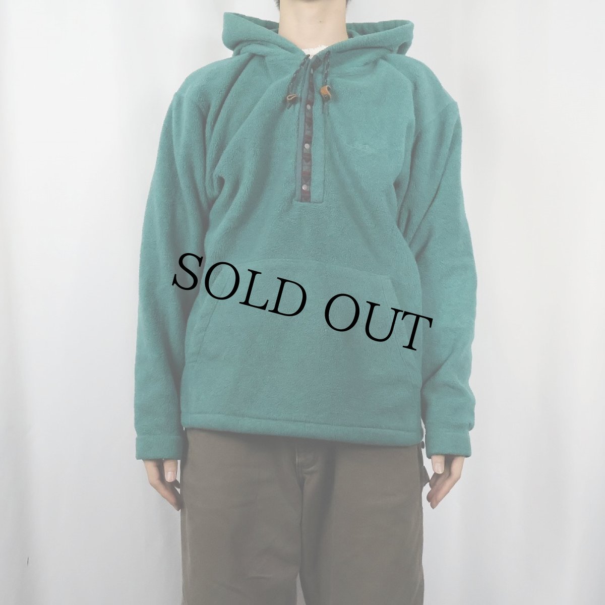 画像2: 90's L.L.Bean ロゴ刺繍 フリースプルオーバーパーカー (2)