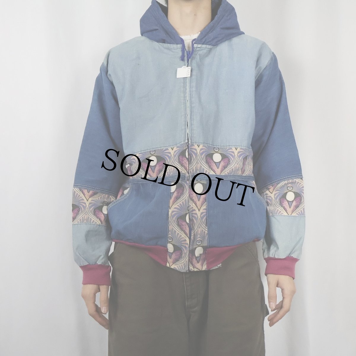 画像2: 切り替えデザイン デニムジップパーカー (2)