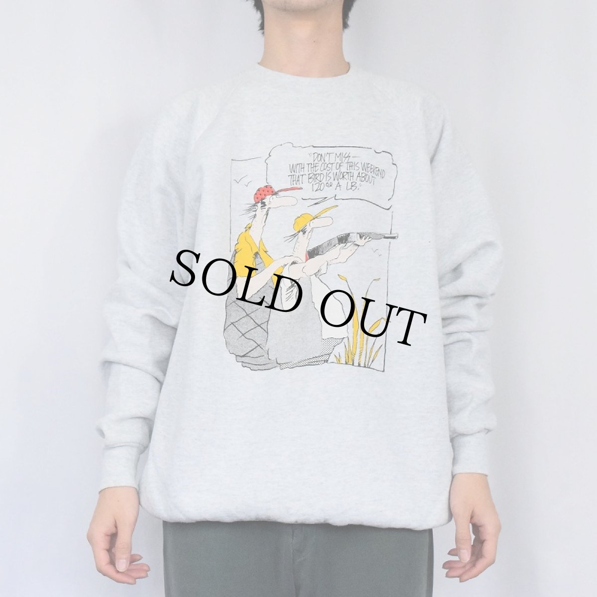 画像2: 90's USA製 "DON'T MISS..." イラストプリントラグランスウェット XXL (2)