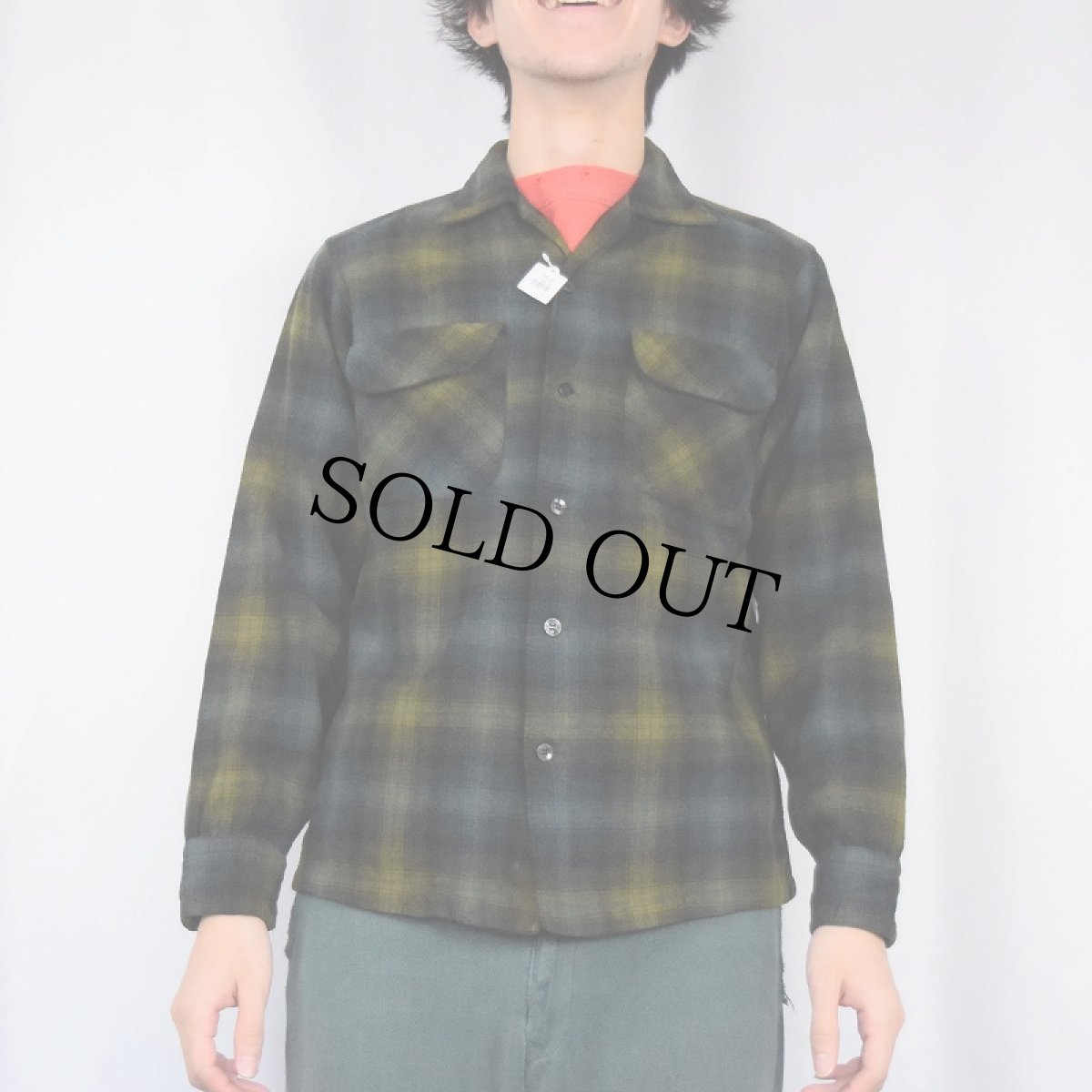 画像2: 60's PENDLETON オンブレーチェック柄 オープンカラーウールシャツ S (2)