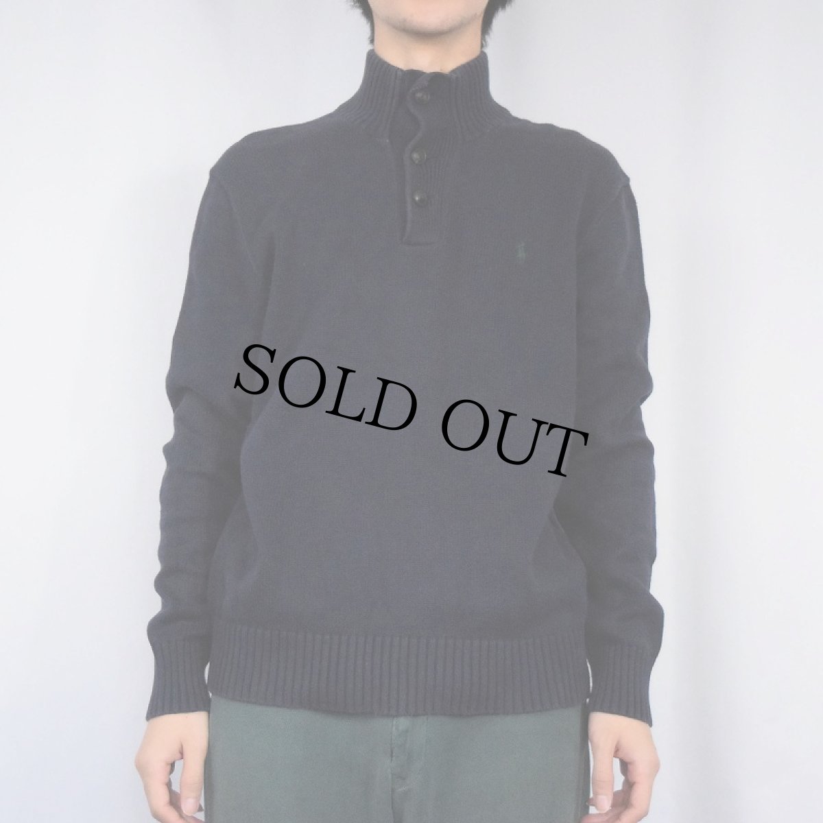 画像2: POLO Ralph Lauren ロゴ刺繍 ハイネック コットンニットセーター NAVY M (2)