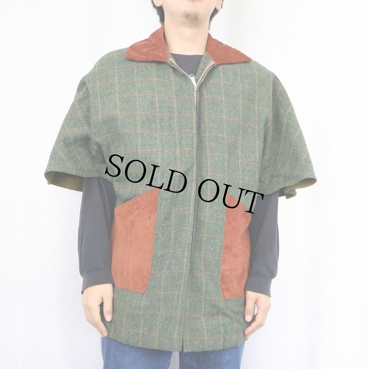 画像2: 〜70's チェック柄 コーデュロイ切り替え ウールジップジャケット (2)