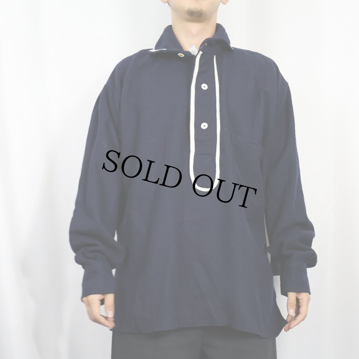 画像2: ハンドメイド ウールプルオーバーシャツジャケット NAVY (2)