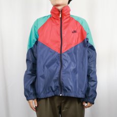 画像2: 80's NIKE 紺タグ ロゴ刺繍 切り替えデザイン ナイロンジップジャケット L (2)