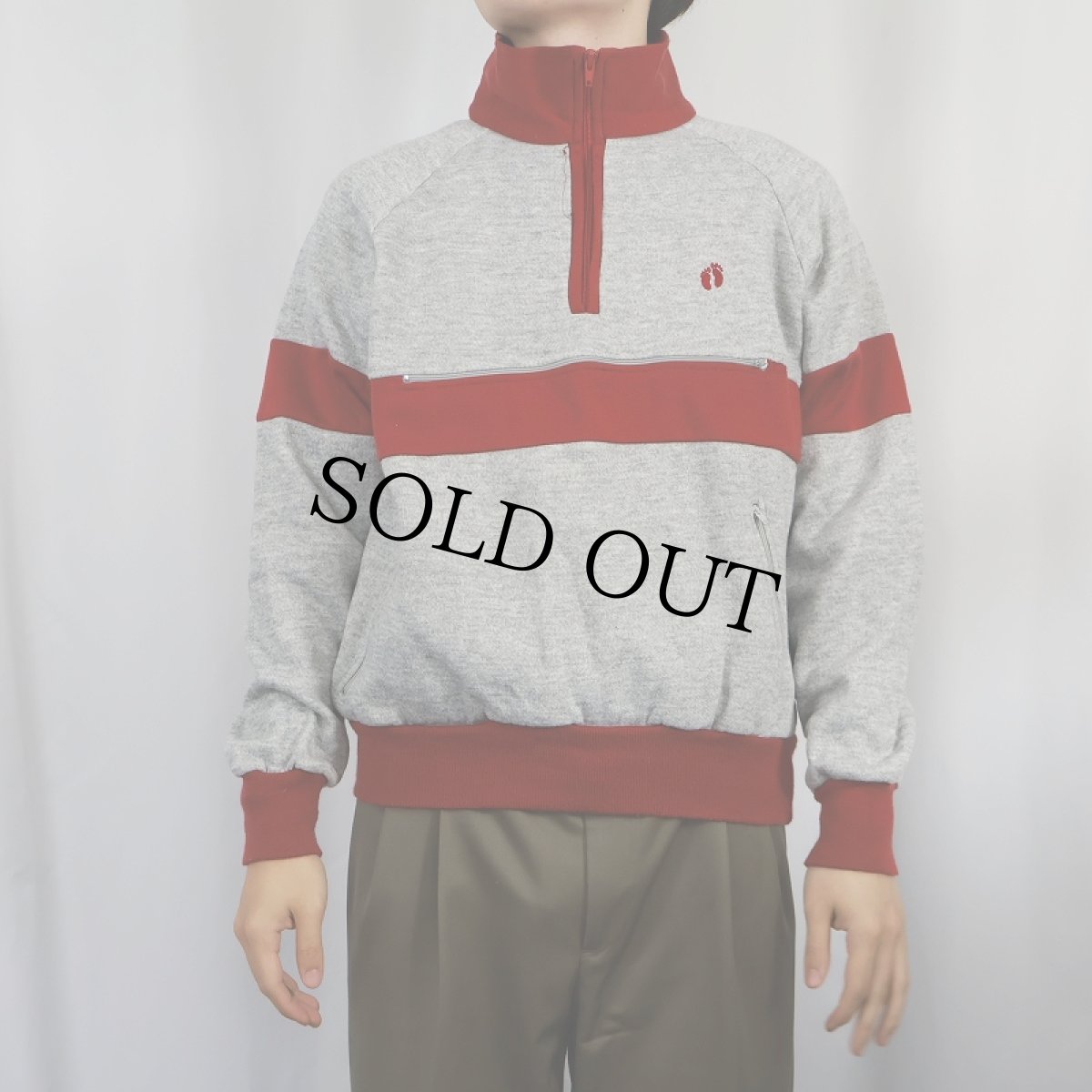 画像2: 80's HANG TEN ポケット付き ハーフジップスウェット M (2)