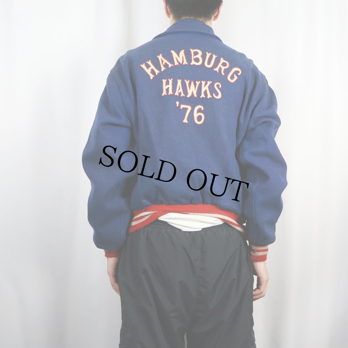 画像4: 60's MAPLE "HAMBURG HAWKS" チェーン刺繍 ウールスタジャン SIZE44 (4)