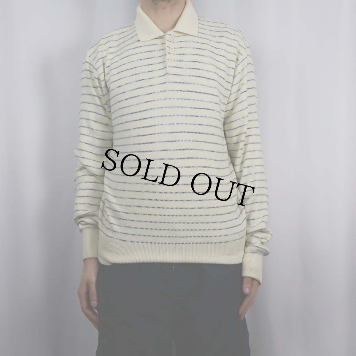 画像2: 80's BAY HILL CLASSICS USA製 ボーダー柄 アクリルニットポロシャツ XL (2)