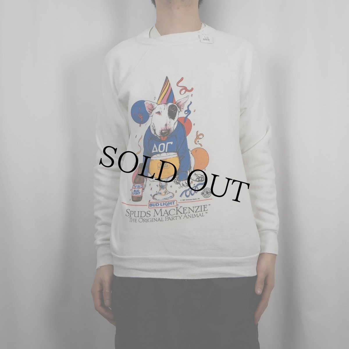 画像2: 80's BUD LIGHT "Spuds MacKenzie" ビールメーカー プリントラグランスウェット (2)