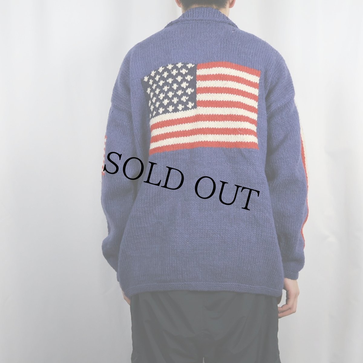 画像3: ECUADOR製 星条旗柄編み ウールニットカーディガン (3)