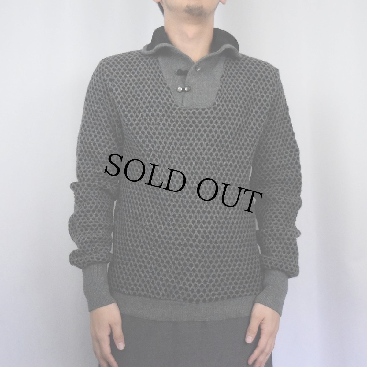 画像2: 60's ARROW USA製 3D柄織り ウールニットセーター M (2)