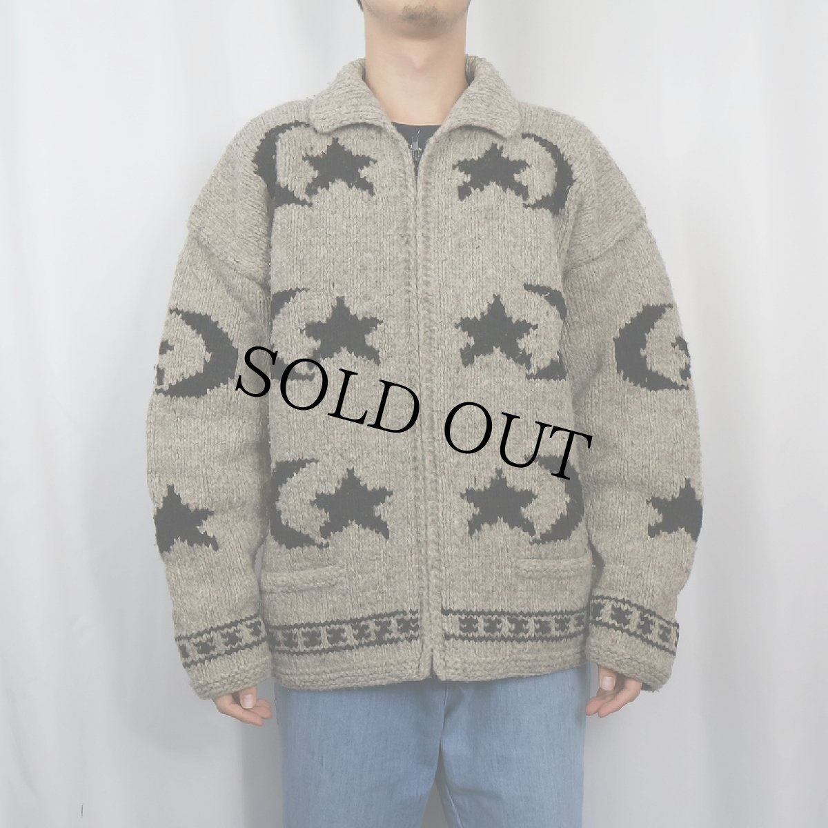 画像2: 月×星柄 ウールハンドニットジップジャケット (2)