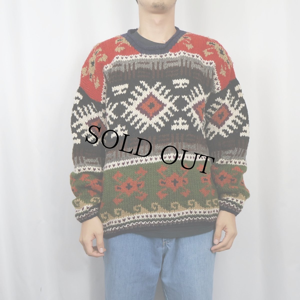 画像2: ECUADOR製 柄編み ロールネック ウールニットセーター (2)