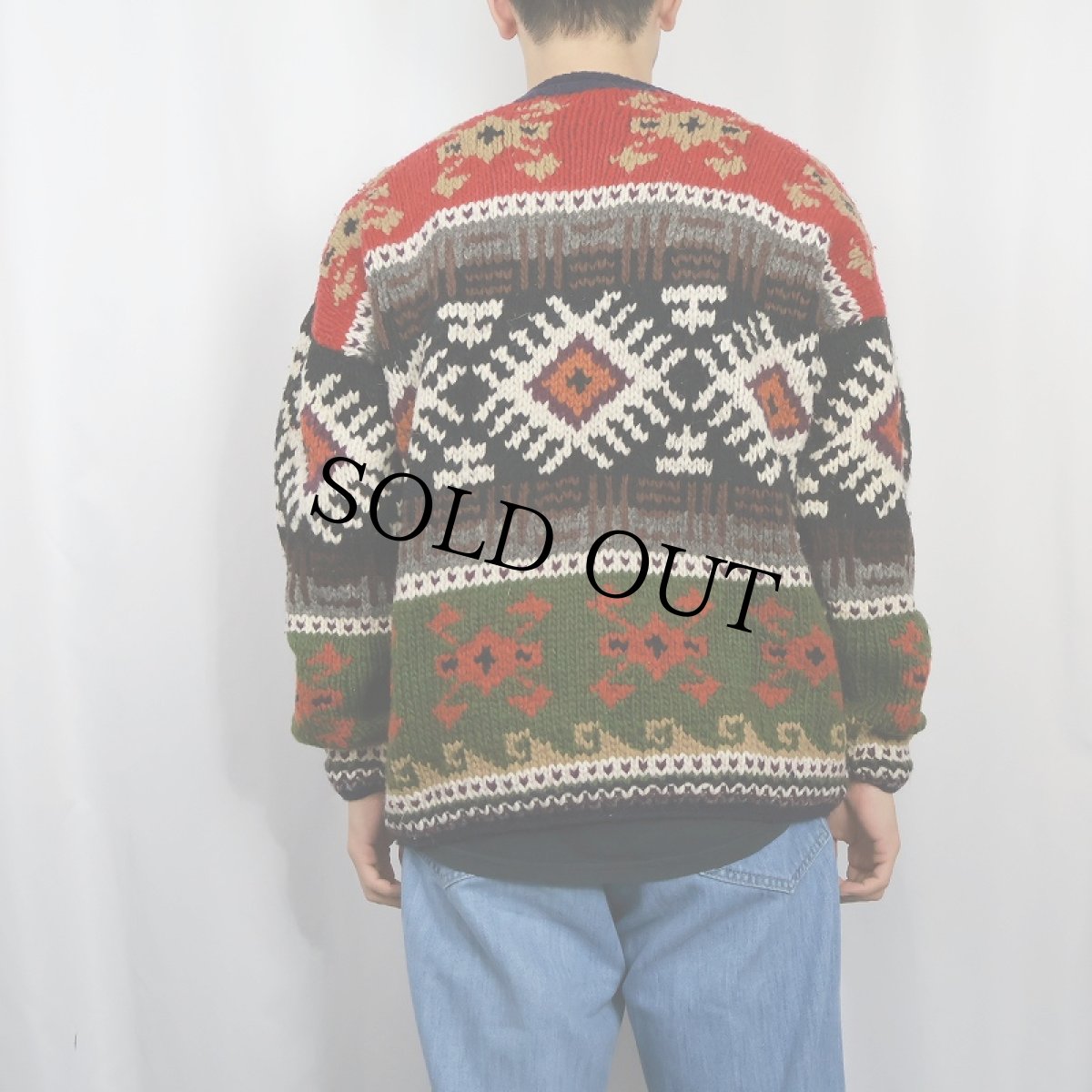 画像3: ECUADOR製 柄編み ロールネック ウールニットセーター (3)