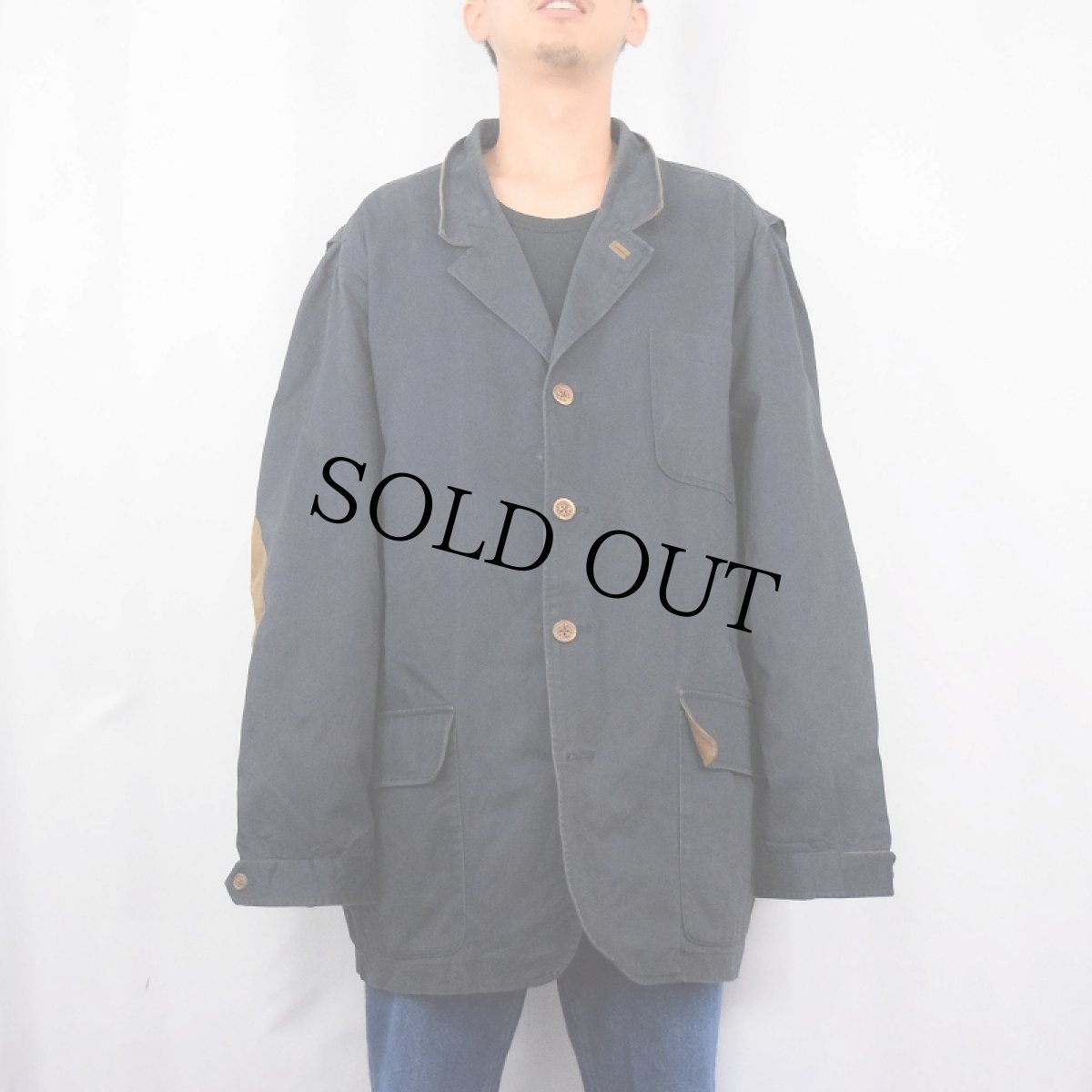画像2: ORVIS エルボーパッチ付き コットンハンティングジャケット NAVY XXL (2)