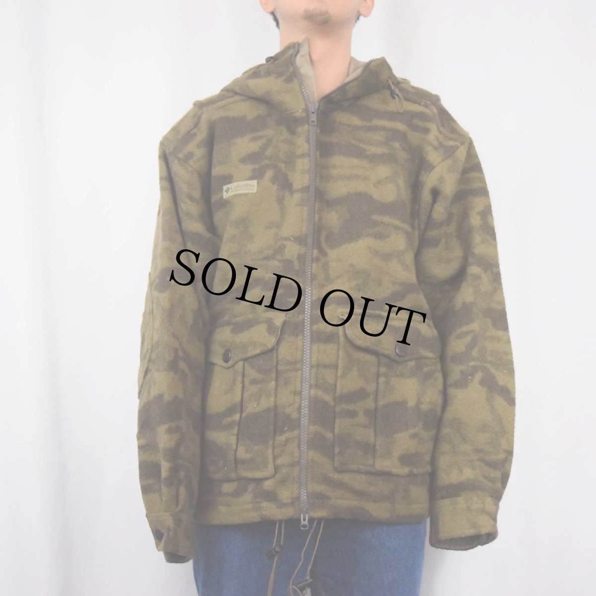 画像2: Columbia カモ柄 エルボーパッチ付き ウールジップパーカー L (2)