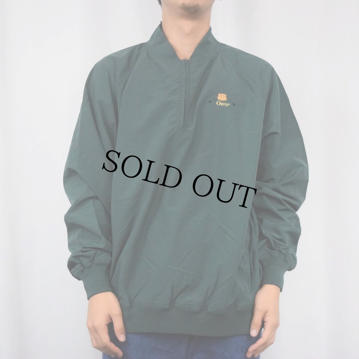 画像2: 90's ORVIS USA製 ロゴ刺繍 ハーフジップ ナイロンプルオーバージャケット L (2)