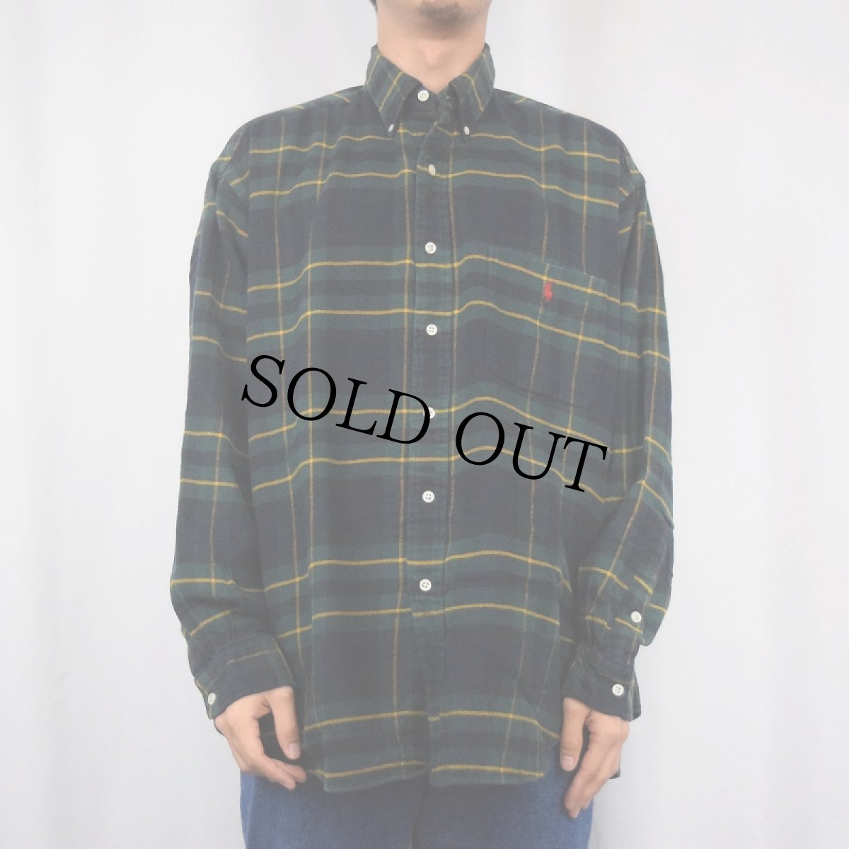 画像2: Ralph Lauren "BIG SHIRT" チェック柄 ボタンダウン ライトネルシャツ L (2)