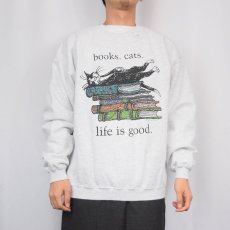 画像2: Edward Gorey "books.cats." 本×ねこプリントスウェット L (2)