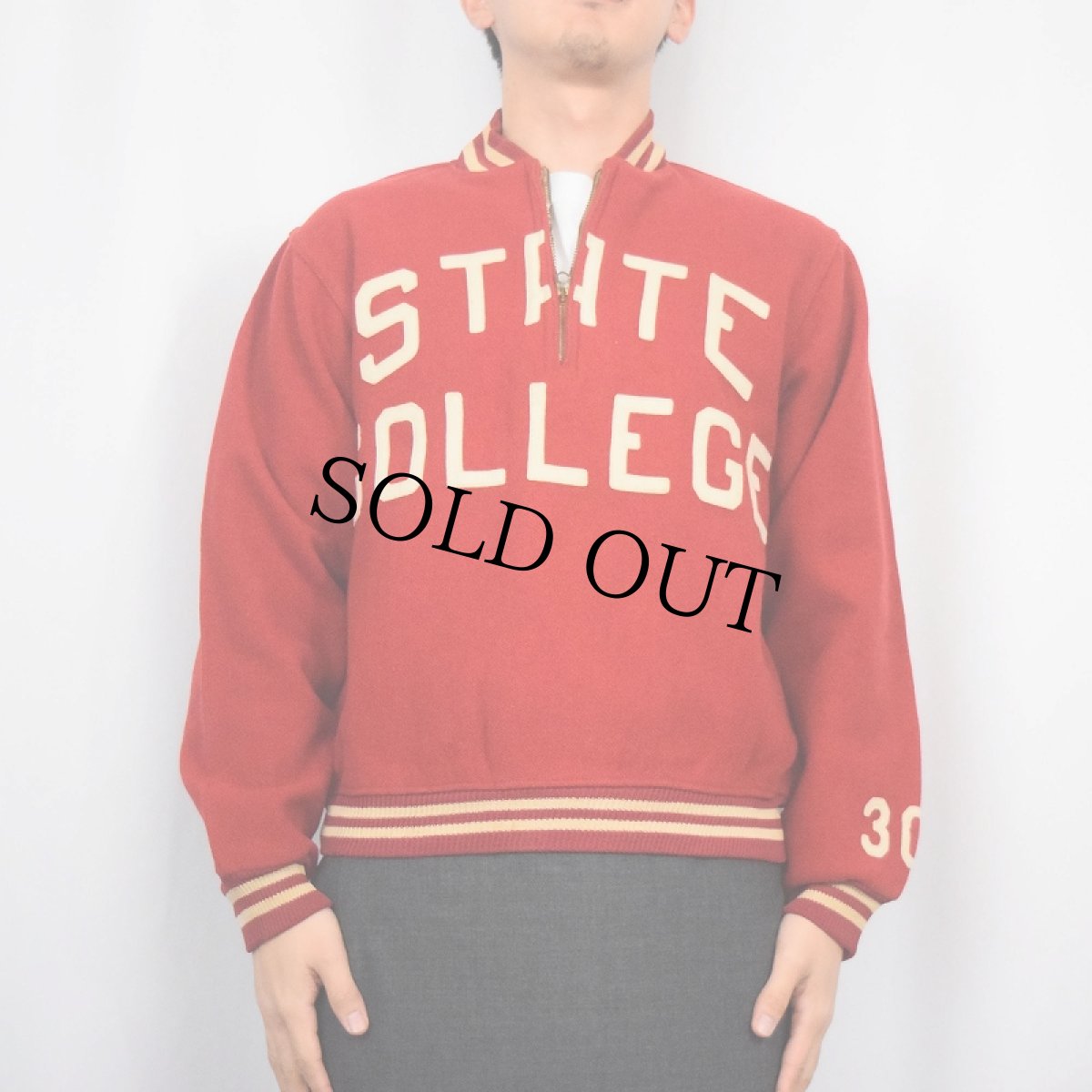 画像2: 40〜50's LOWE&CAMPBELL "STATE COLLEGE" ハーフジップ ウールスタジャン SIZE38 (2)