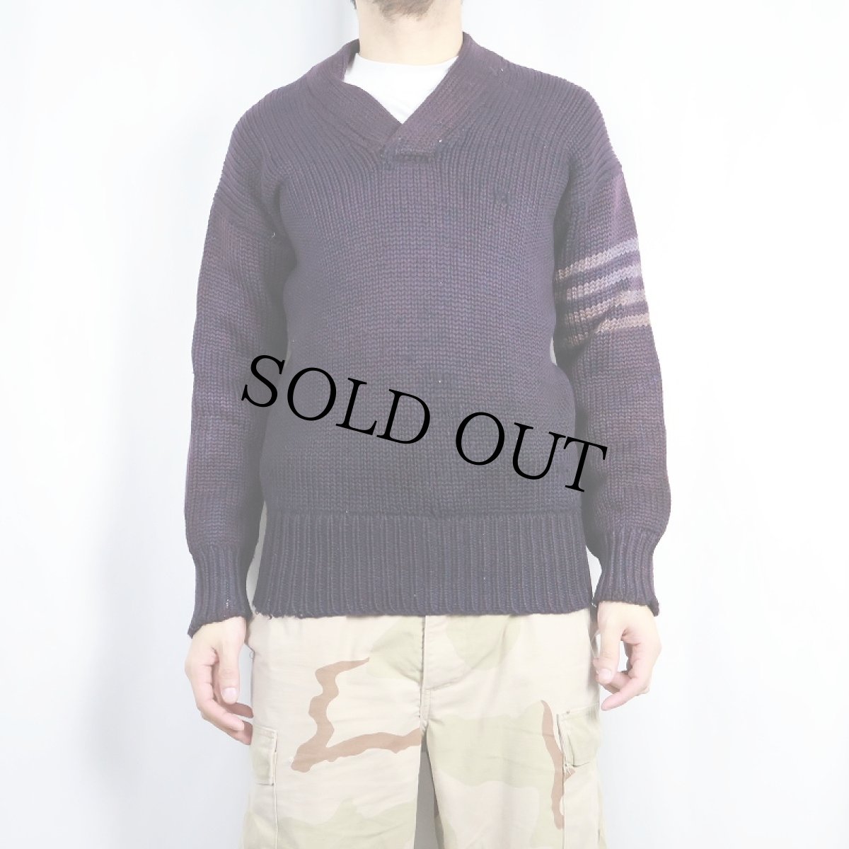 画像2: 〜60's エルボーパッチ付き ウールニットセーター NAVY (2)