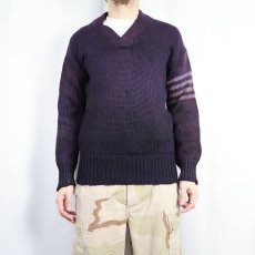 画像2: 〜60's エルボーパッチ付き ウールニットセーター NAVY (2)
