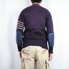 画像3: 〜60's エルボーパッチ付き ウールニットセーター NAVY (3)