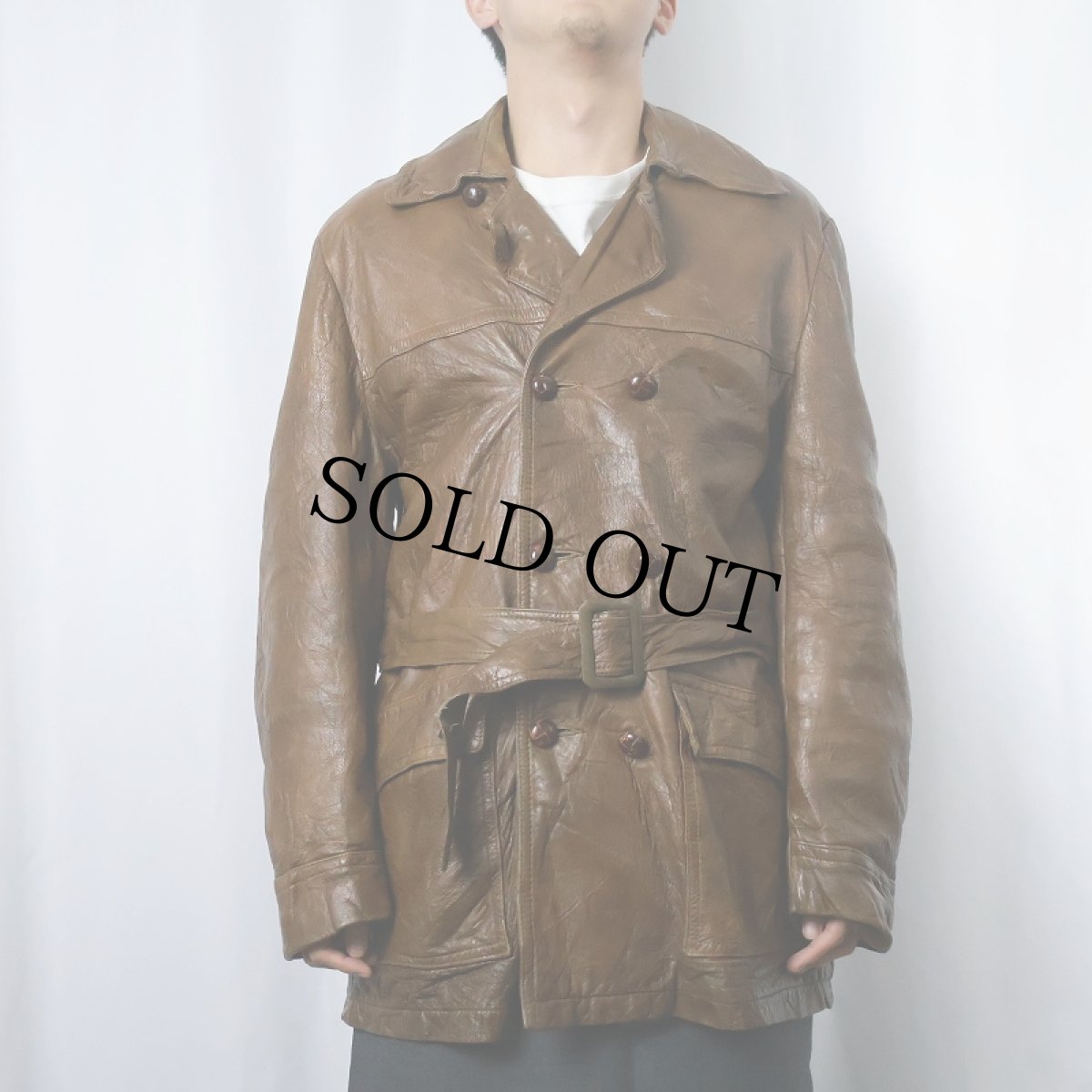 画像2: 70〜80's レザーハーフコート (2)