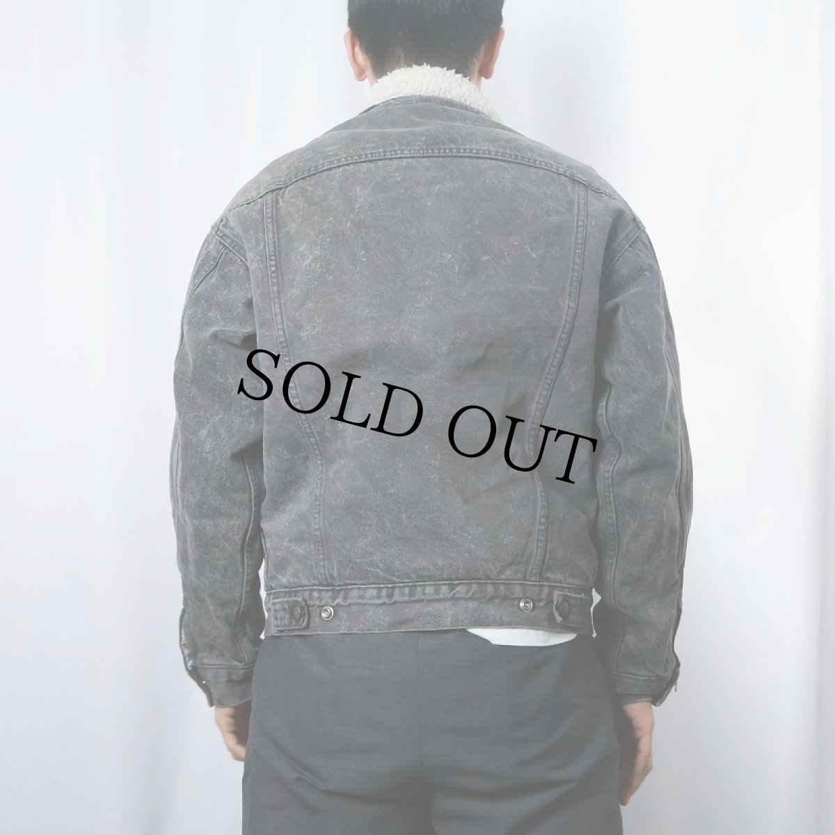 画像3: 80's Levi's USA製 ケミカルウォッシュ ブラックデニムボアジャケット S (3)