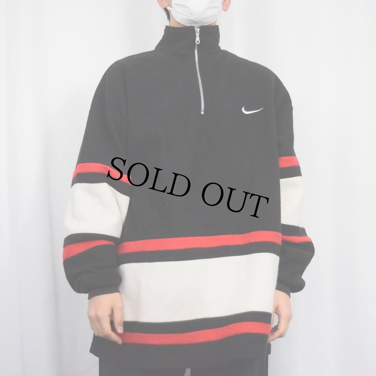 画像2: 90〜2000's NIKE ロゴ刺繍 ハーフジップ フリースジャケット (2)
