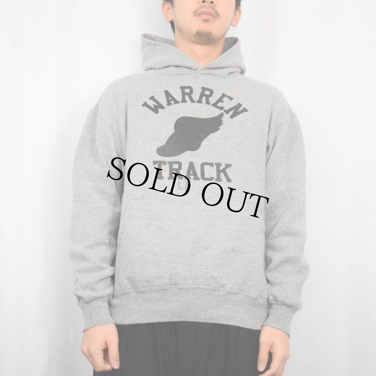 画像2: 90's RUSSELL ATHLETIC USA製 "WARREN TRACK" プリントスウェットフーディー L (2)