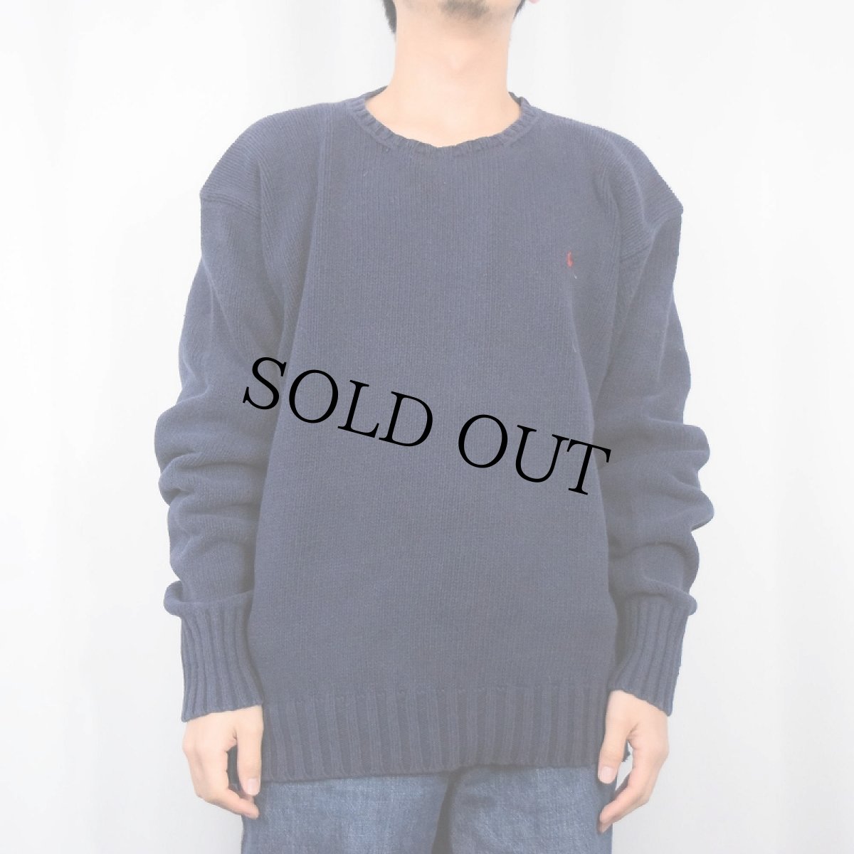 画像2: POLO Ralph Lauren ロゴ刺繍 コットンニットセーター NAVY XXL (2)
