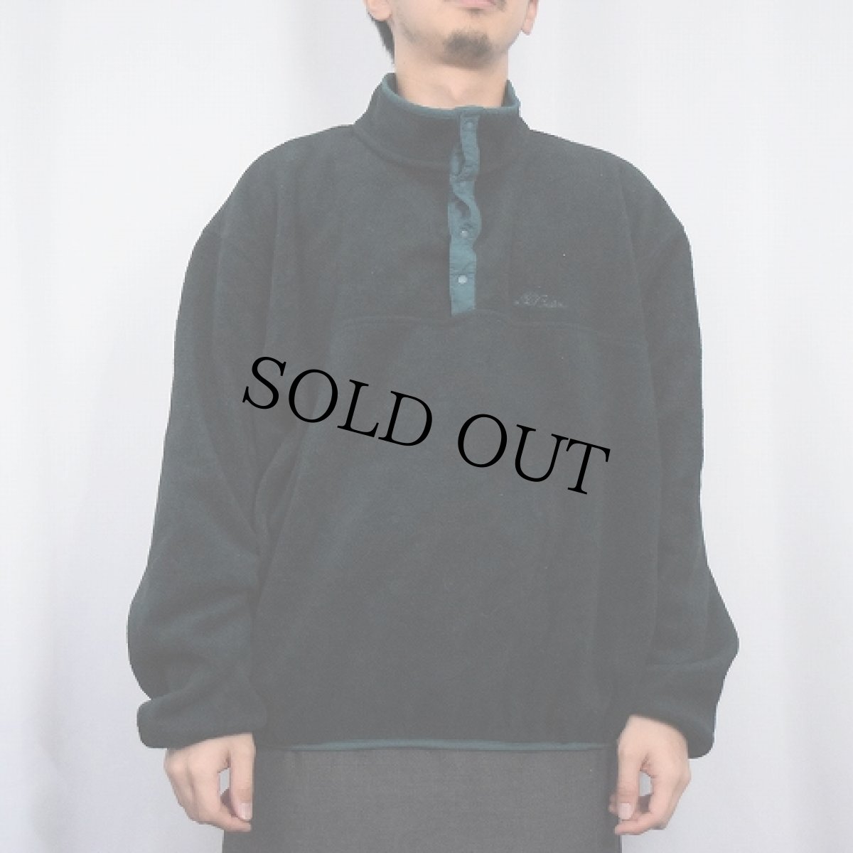 画像2: 90's L.L.Bean 筆記体ロゴ刺繍 フリースプルオーバージャケット GREEN (2)