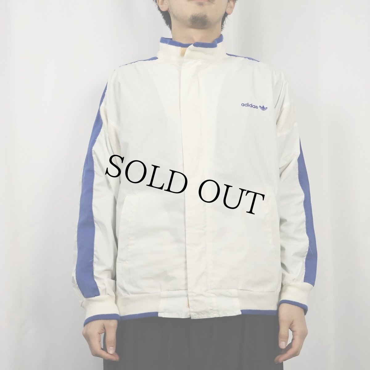 画像2: 80's adidas ロゴ刺繍 ニット切り替え コットンジップジャケット (2)