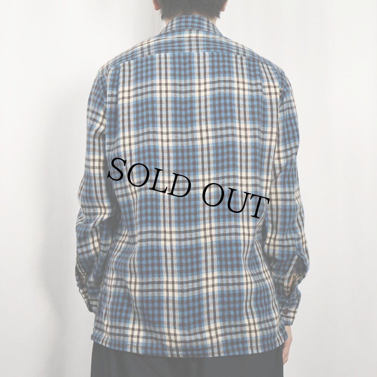 画像3: 70's JCPenney チェック柄 ウール×ポリエステル オープンカラーシャツ M (3)