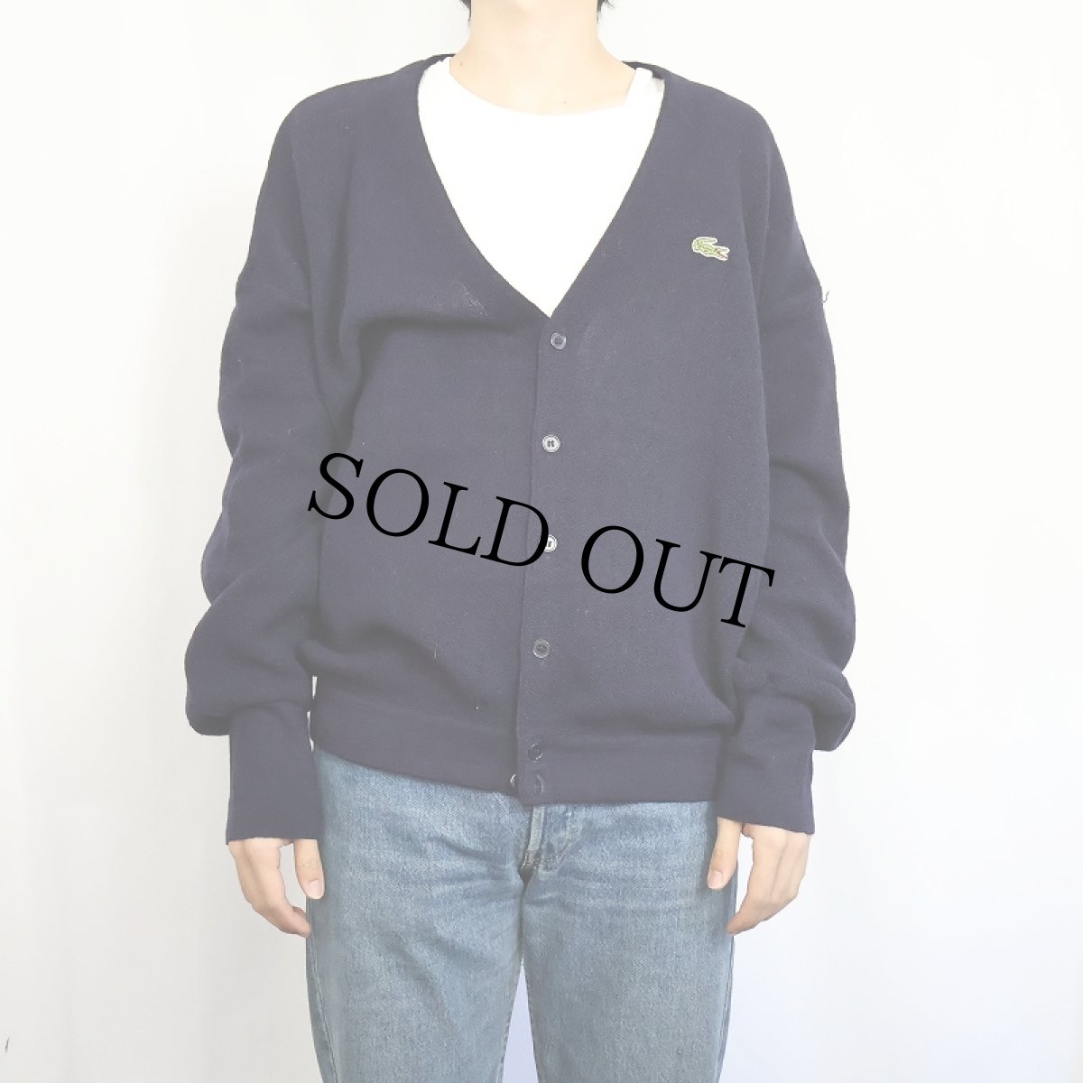 画像2: 70〜80's CHEMISE LACOSTE FRANCE製 ロゴワッペン ウールニットカーディガン NAVY SIZE5 (2)