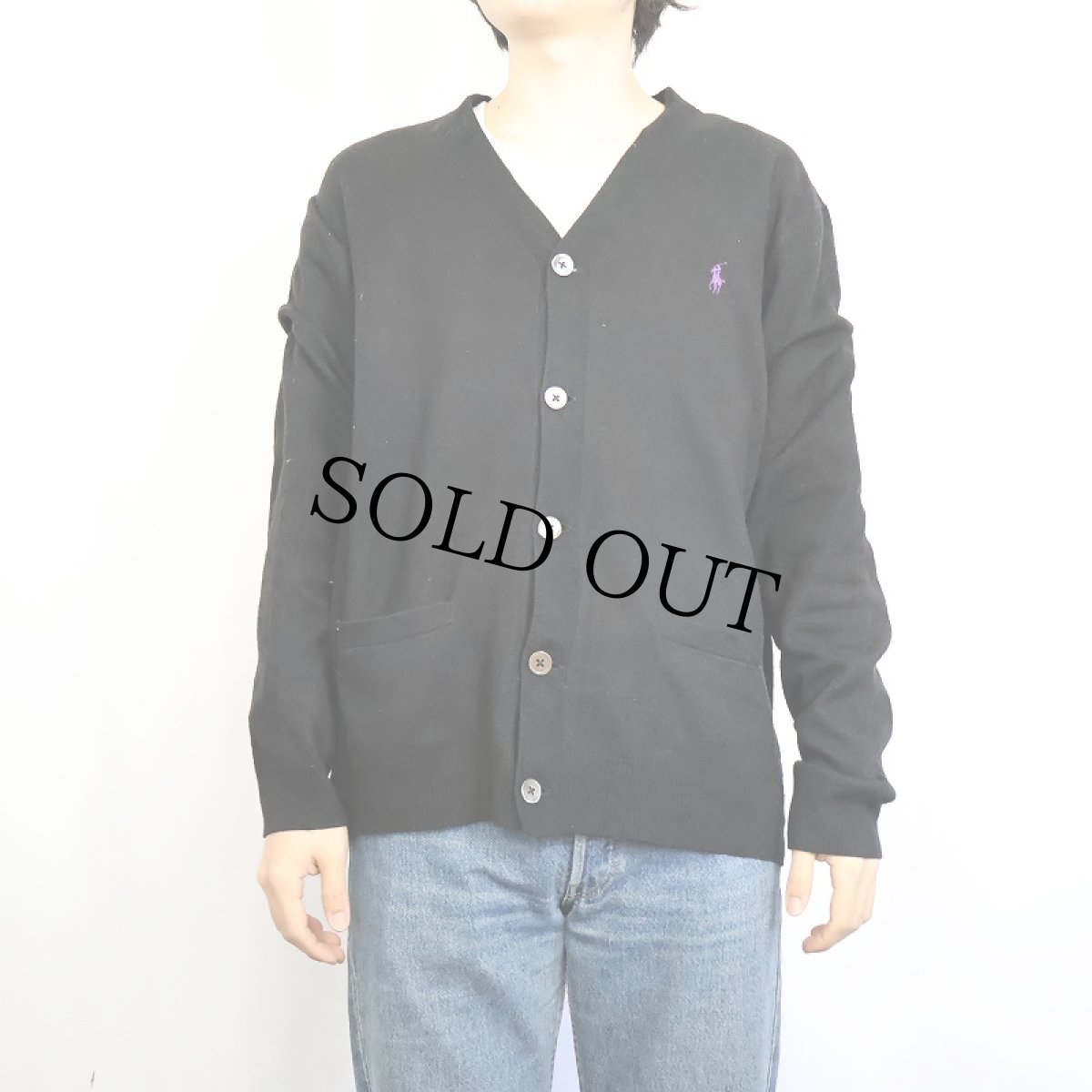 画像2: POLO Ralph Lauren ロゴ刺繍 メリノウールニットカーディガン BLACK XL (2)