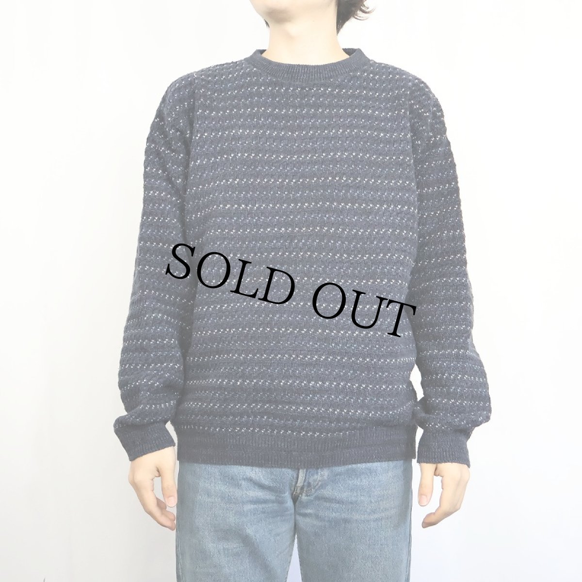 画像2: 90's haggar USA製 バーズアイ柄 コットン×アクリルニットセーター XL (2)