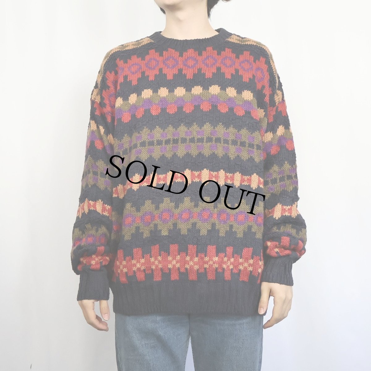 画像2: 80〜90's Woolrich USA製 総柄 コットンニットセーター L (2)