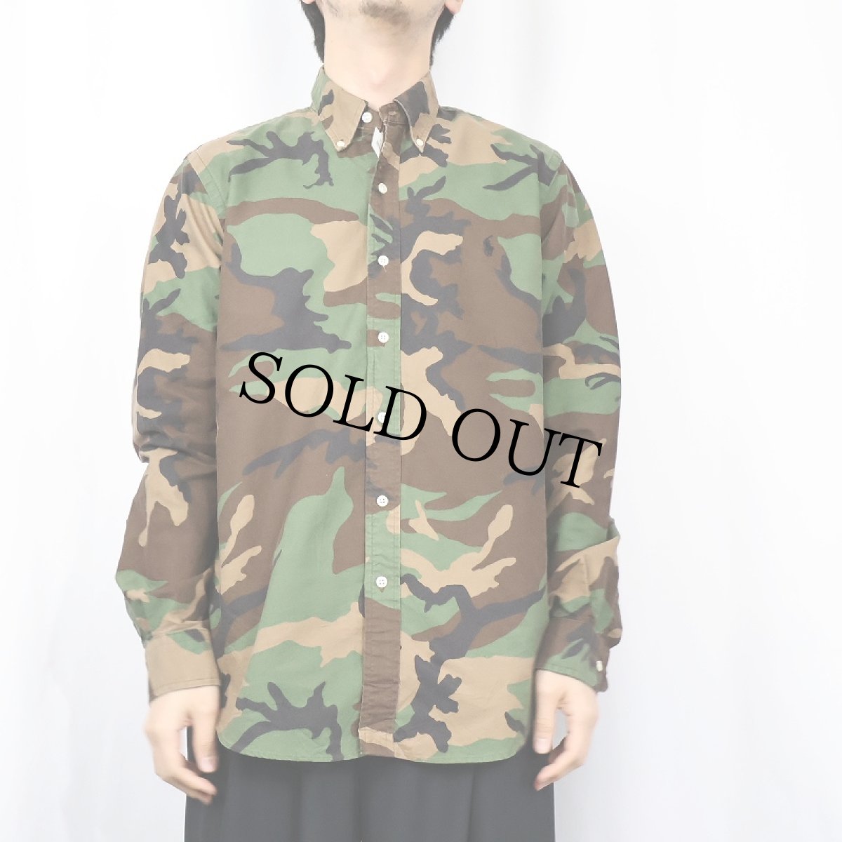 画像2: Ralph Lauren カモ柄 コットンボタンダウンシャツ L (2)