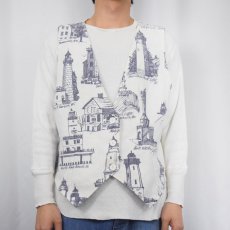 画像2: 90's MICHIGAN RAG CO. ライトハウス柄 コットン×ポリエステルベスト M (2)
