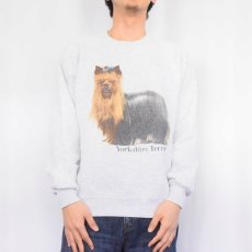 画像2: 90's USA製 "Yorkshire Terrier" 犬プリントラグランスウェット L (2)