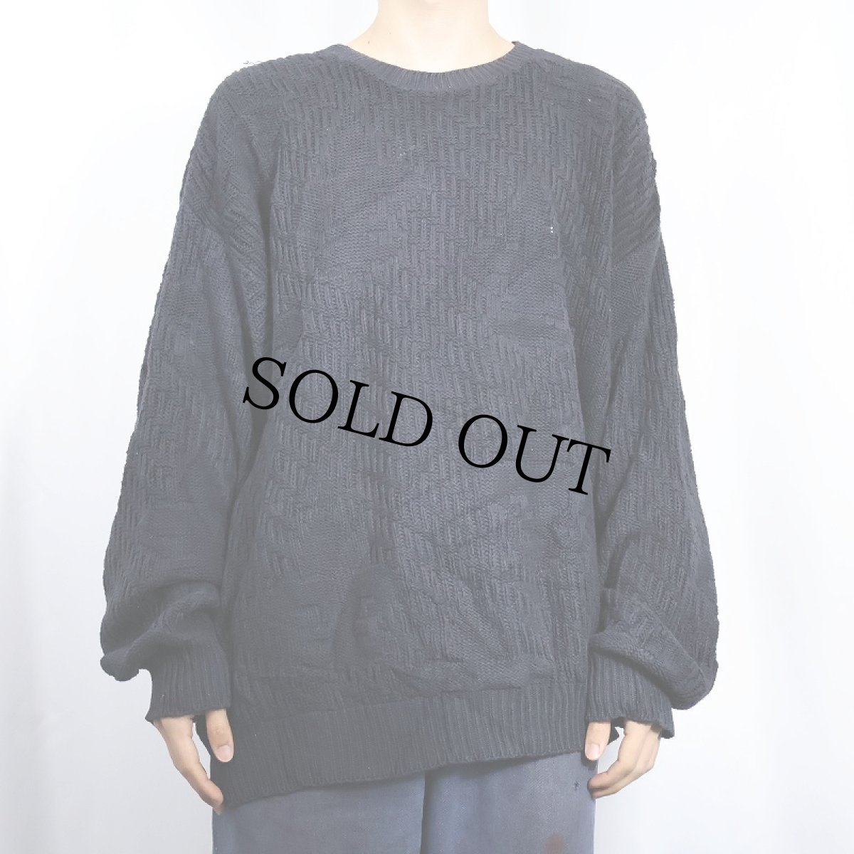 画像2: 90's PERRY ELLIS USA製 柄織り コットンニットセーター NAVY XL (2)