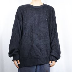 画像2: 90's PERRY ELLIS USA製 柄織り コットンニットセーター NAVY XL (2)