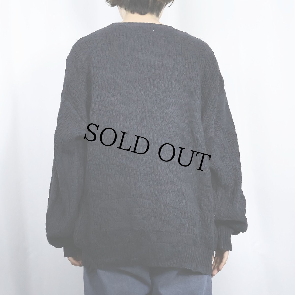 画像3: 90's PERRY ELLIS USA製 柄織り コットンニットセーター NAVY XL (3)