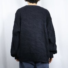 画像3: 90's PERRY ELLIS USA製 柄織り コットンニットセーター NAVY XL (3)